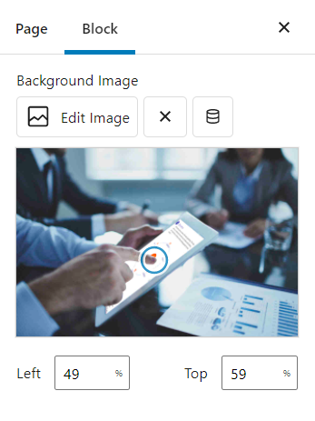 WordPress editor showing point of interest for an image.
