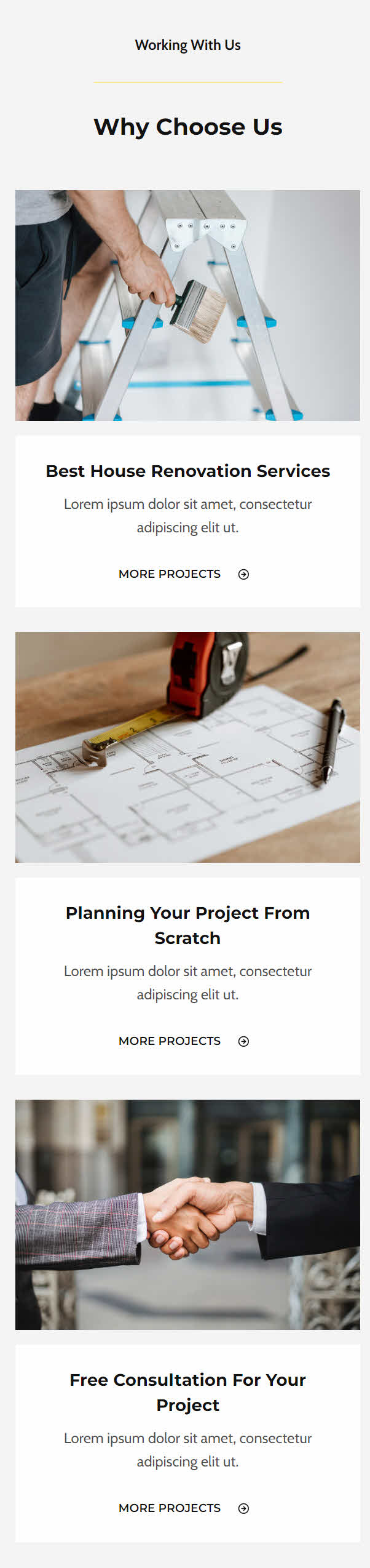 cards section for mobile devices
