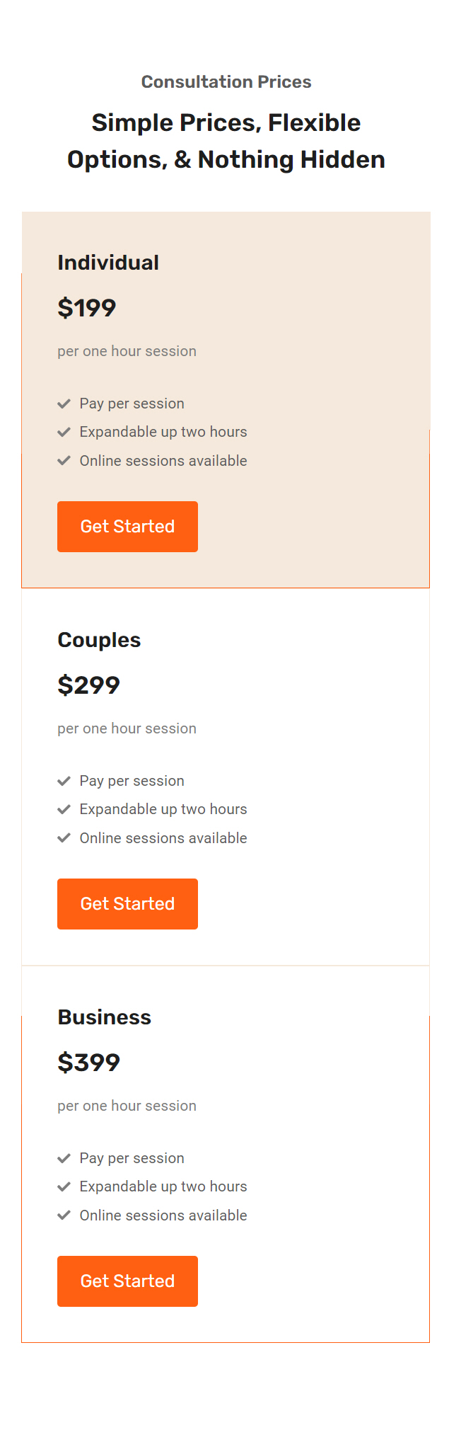 A pricing page section